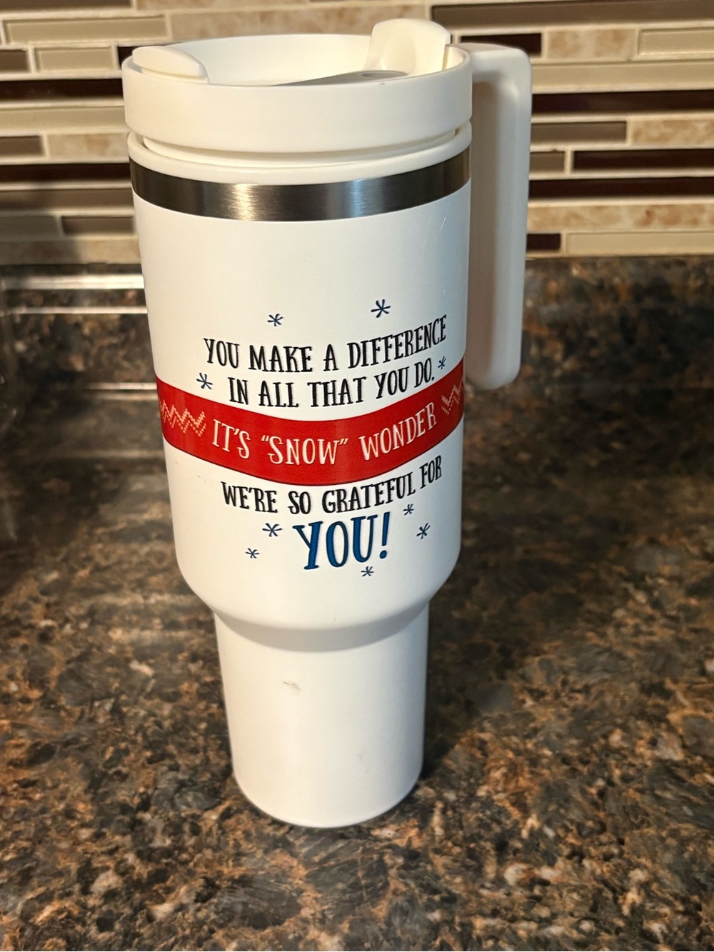 White Snowman Travel Tumbler - 'Snow Special' - Picture 2 of 4